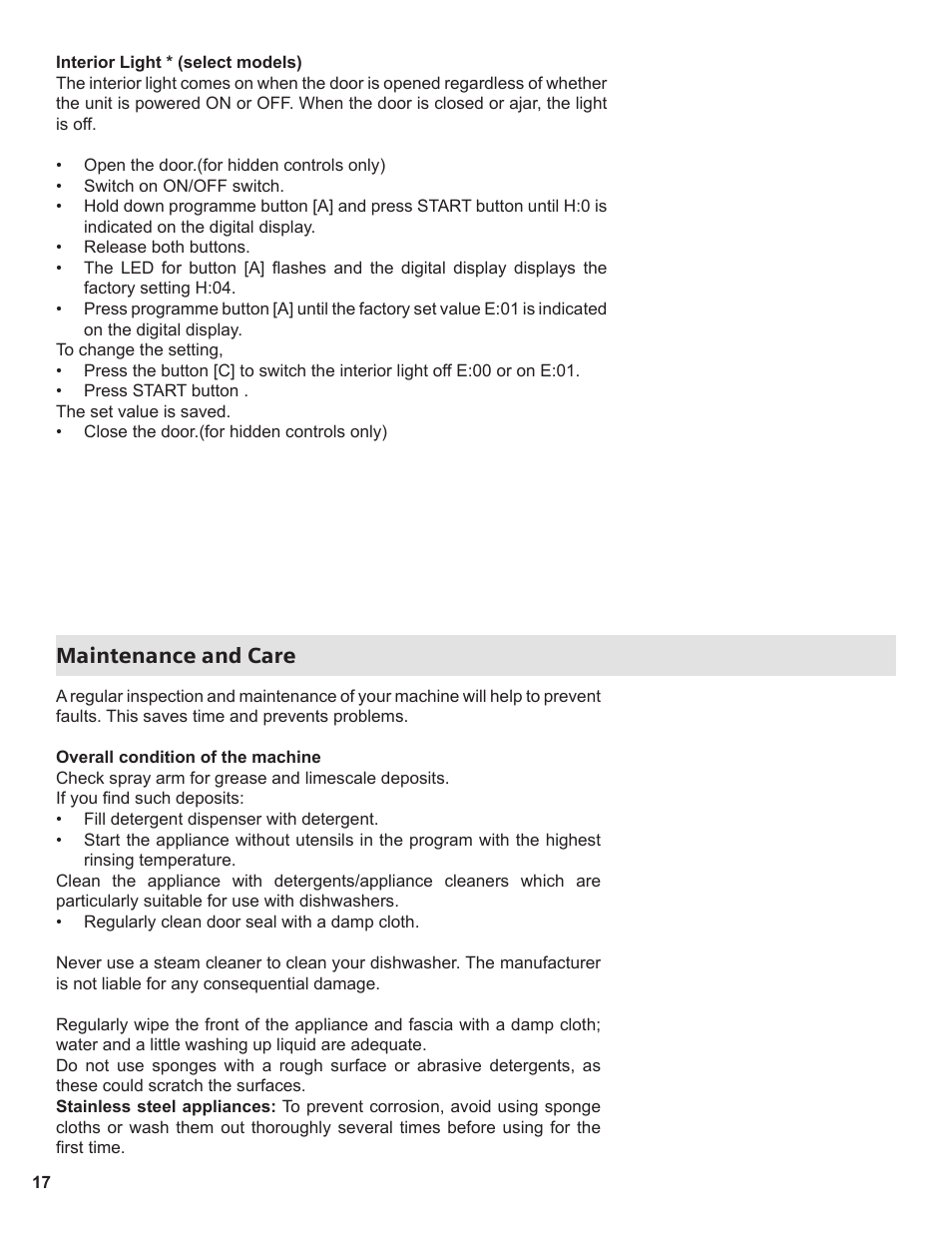 Maintenance and care | Thermador Dishwasher User Manual | Page 17 / 66