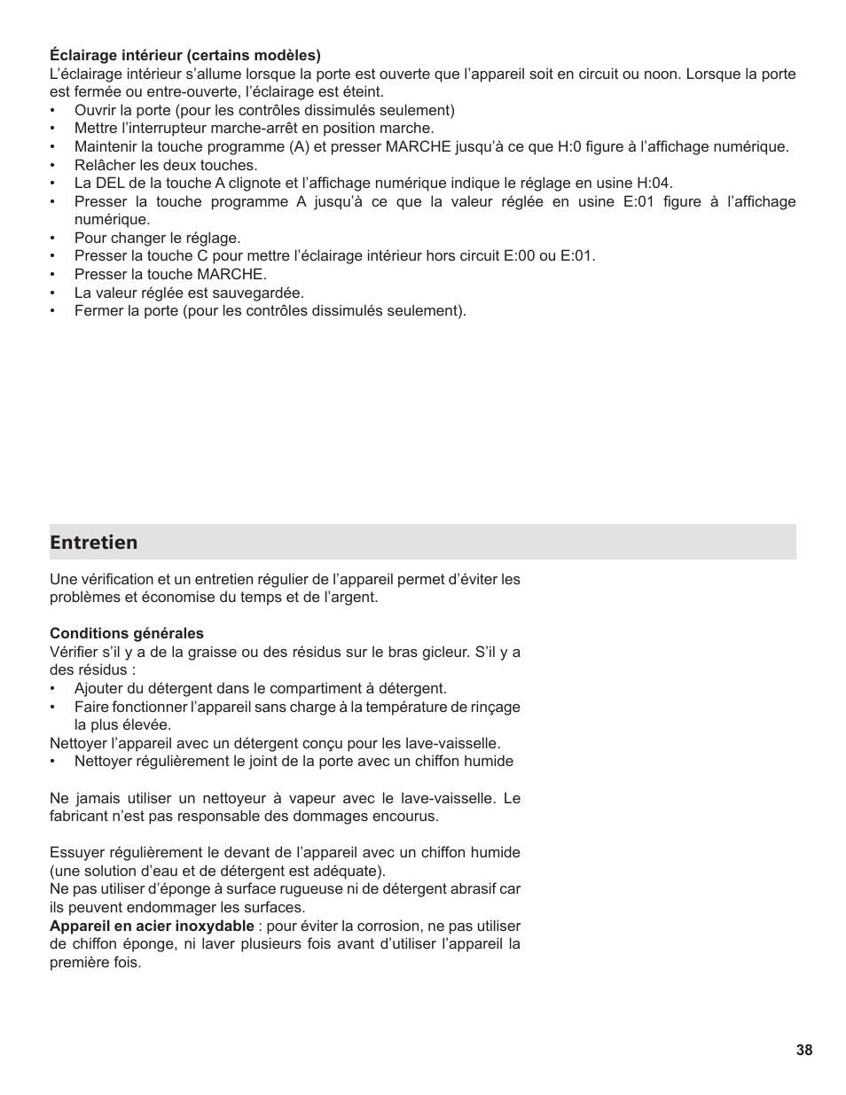 Entretien | Thermador Dishwasher User Manual | Page 38 / 66