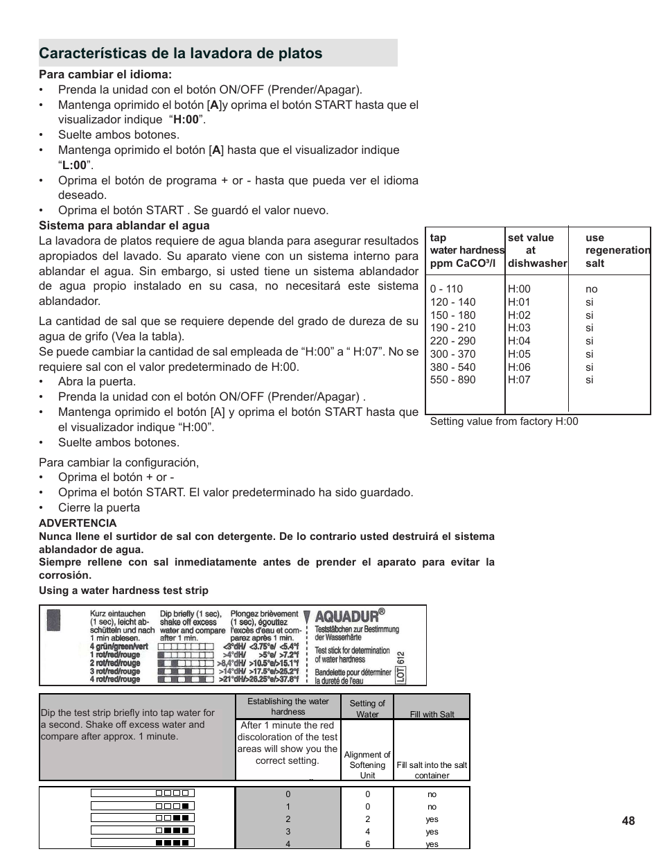 Características de la lavadora de platos | Thermador Dishwasher User Manual | Page 48 / 66