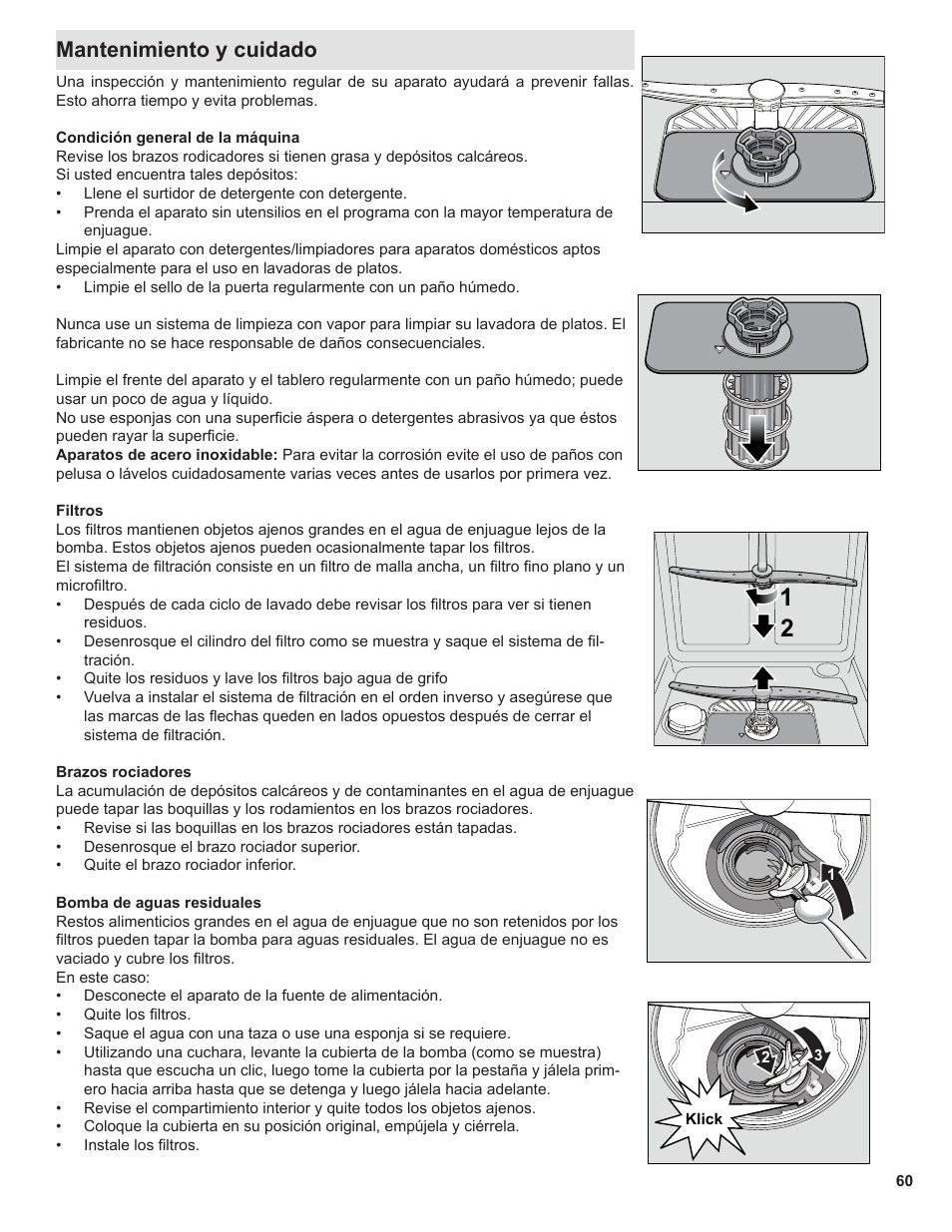 Mantenimiento y cuidado | Thermador Dishwasher User Manual | Page 60 / 66