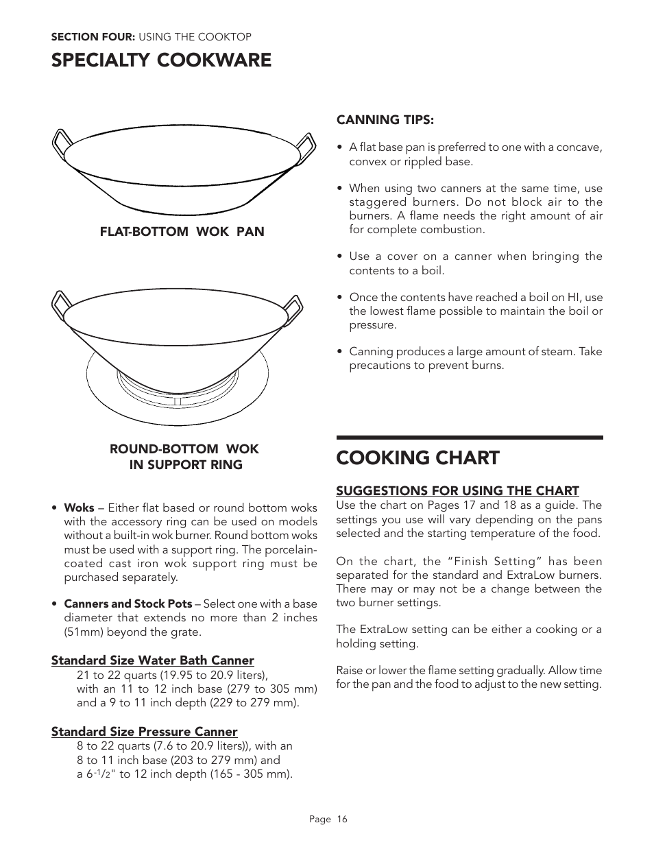 Specialty cookware cooking chart | Thermador PGR48 User Manual | Page 18 / 48