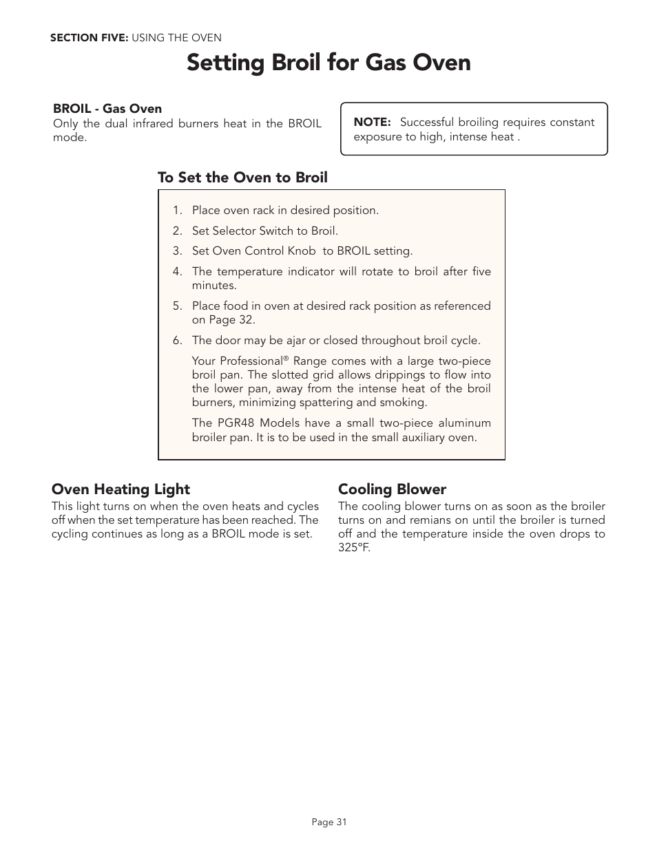 Setting broil for gas oven | Thermador PGR48 User Manual | Page 33 / 48