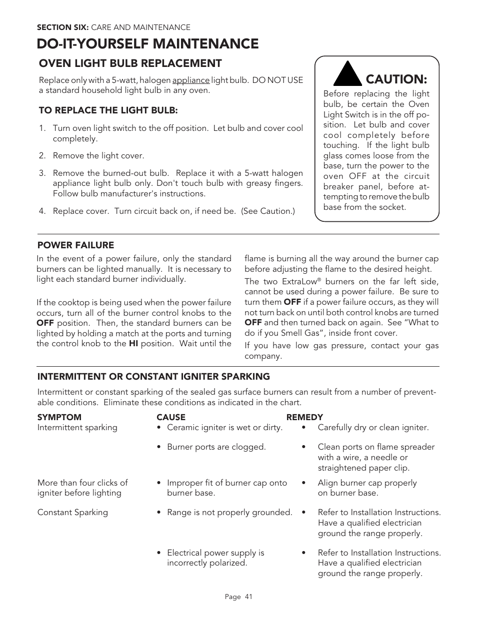 Do-it-yourself maintenance, Caution | Thermador PGR48 User Manual | Page 43 / 48