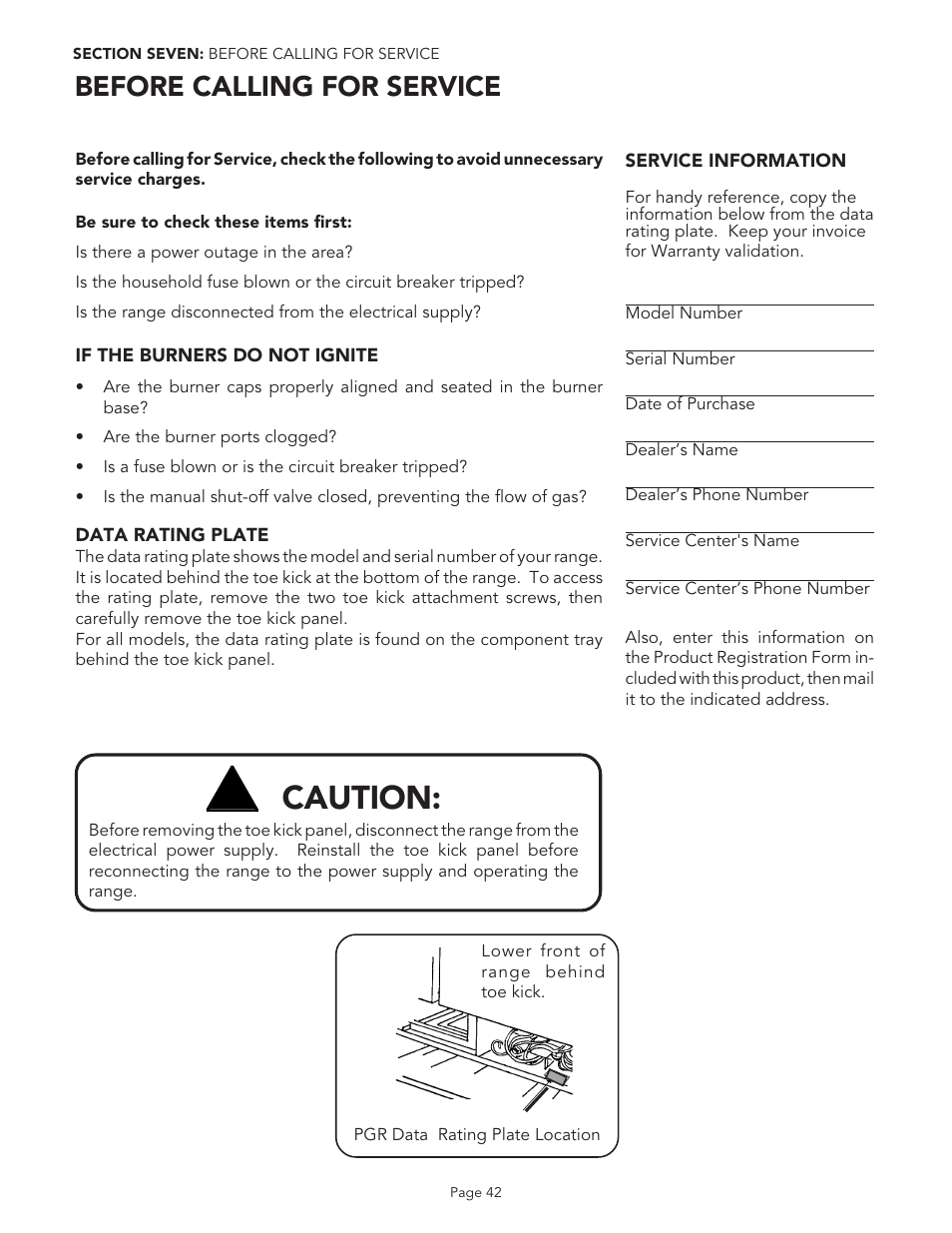 Caution, Before calling for service | Thermador PGR48 User Manual | Page 44 / 48