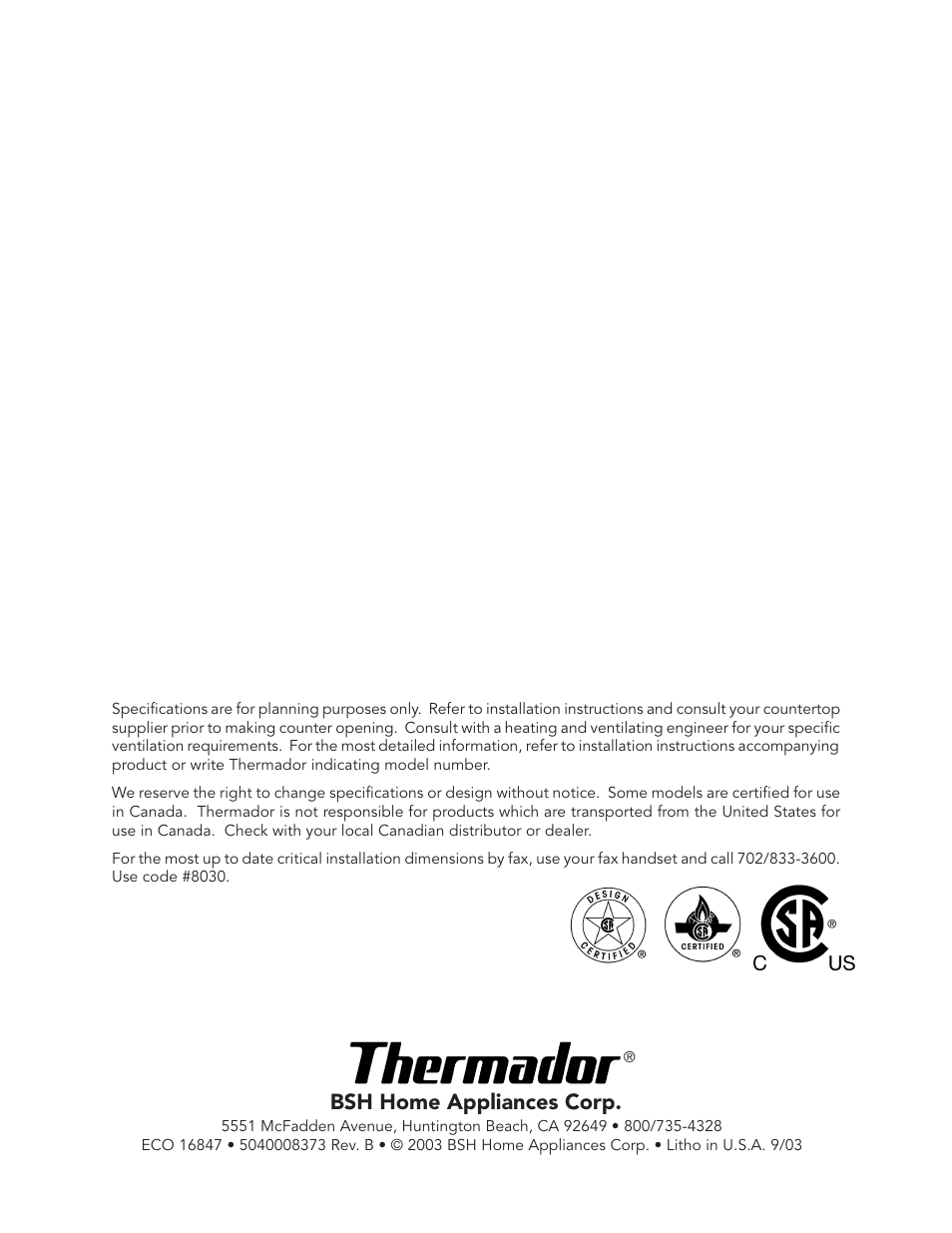 Bsh home appliances corp | Thermador PGR48 User Manual | Page 48 / 48