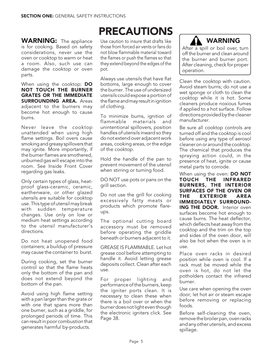 Precautions, Warning | Thermador PGR48 User Manual | Page 7 / 48