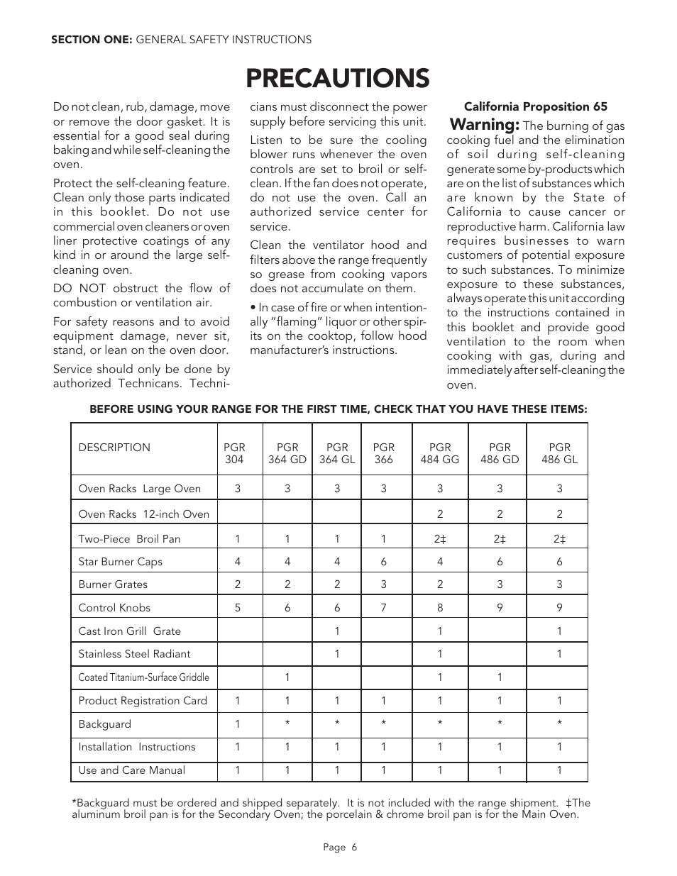 Precautions, Warning | Thermador PGR48 User Manual | Page 8 / 48