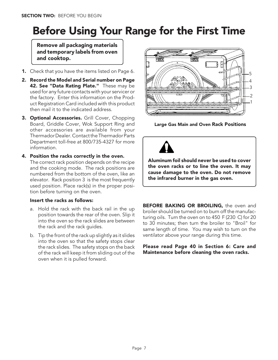 Caution, Before using your range for the first time | Thermador PGR48 User Manual | Page 9 / 48