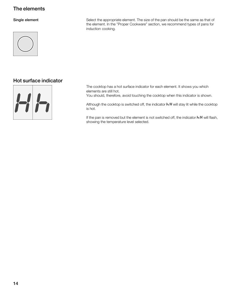 The elements, Hot surface indicator | Thermador CIT304GM User Manual | Page 13 / 94