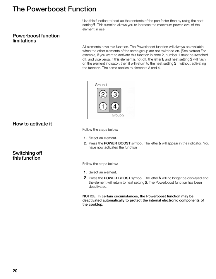 The powerboost function, Powerboost function limitations, How to activate it | Switching off this function | Thermador CIT304GM User Manual | Page 19 / 94