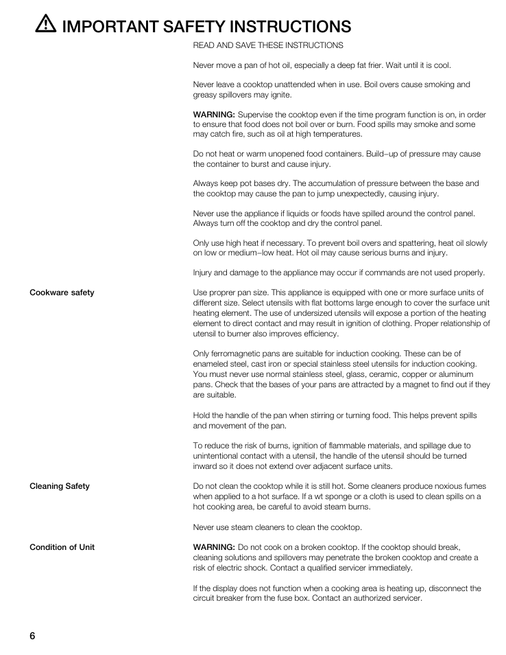 Important safety instructions | Thermador CIT304GM User Manual | Page 5 / 94