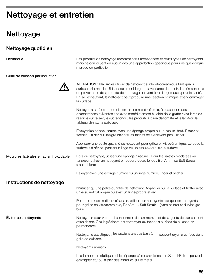 Nettoyage et entretien, Nettoyage | Thermador CIT304GM User Manual | Page 54 / 94