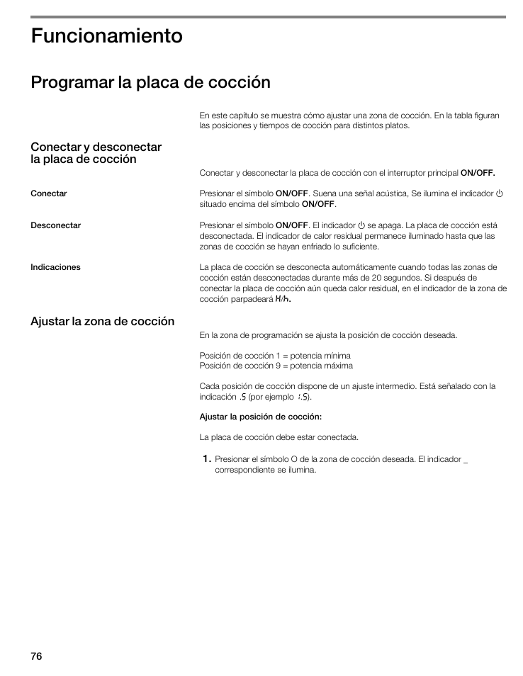 Funcionamiento, Programar la placa de cocción | Thermador CIT304GM User Manual | Page 75 / 94