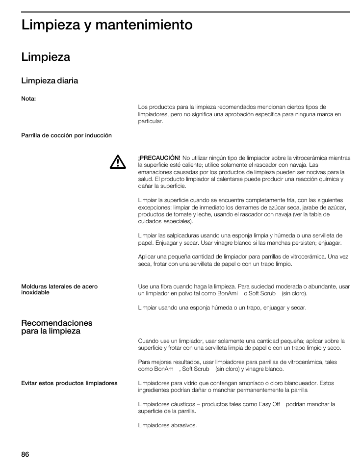 Limpieza y mantenimiento, Limpieza | Thermador CIT304GM User Manual | Page 85 / 94