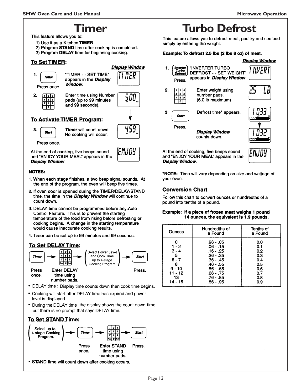 Timer turbo defrost | Thermador SMW272 User Manual | Page 15 / 64