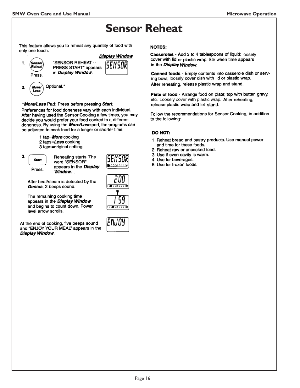 Sensor reheat | Thermador SMW272 User Manual | Page 18 / 64