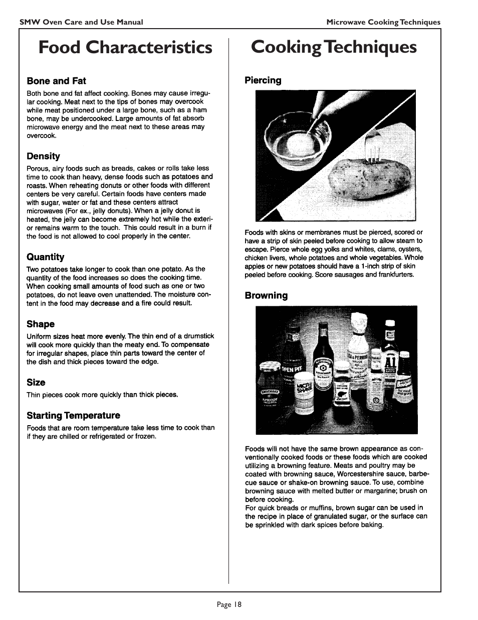 Food characteristics cooking techniques | Thermador SMW272 User Manual | Page 20 / 64