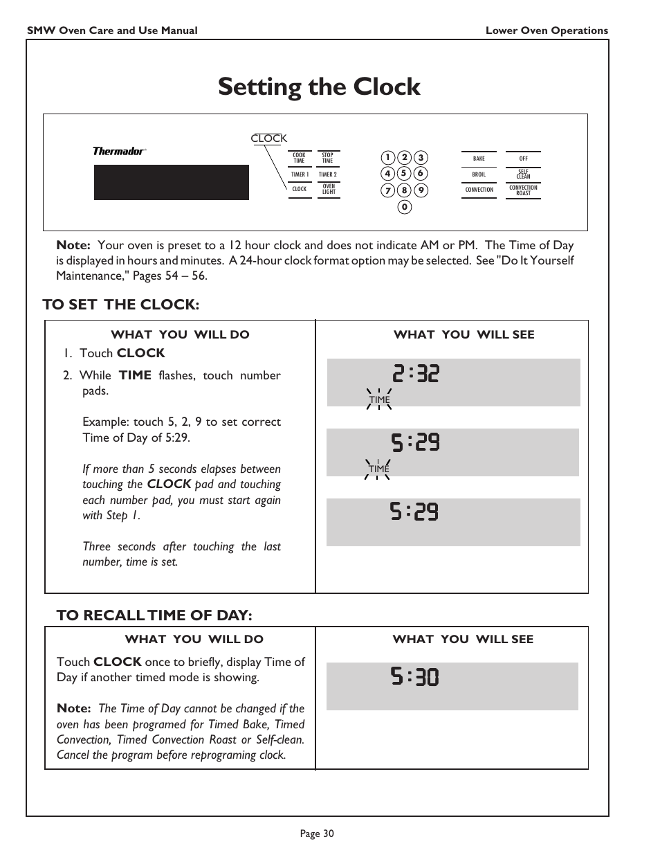 Setting the clock | Thermador SMW272 User Manual | Page 32 / 64