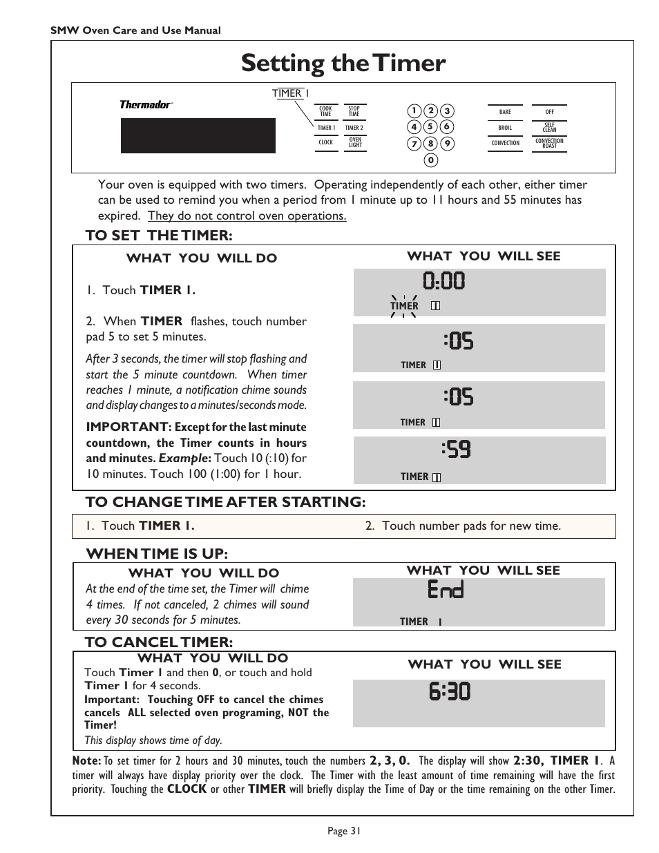 Setting the timer, Eend nd nd nd nd | Thermador SMW272 User Manual | Page 33 / 64