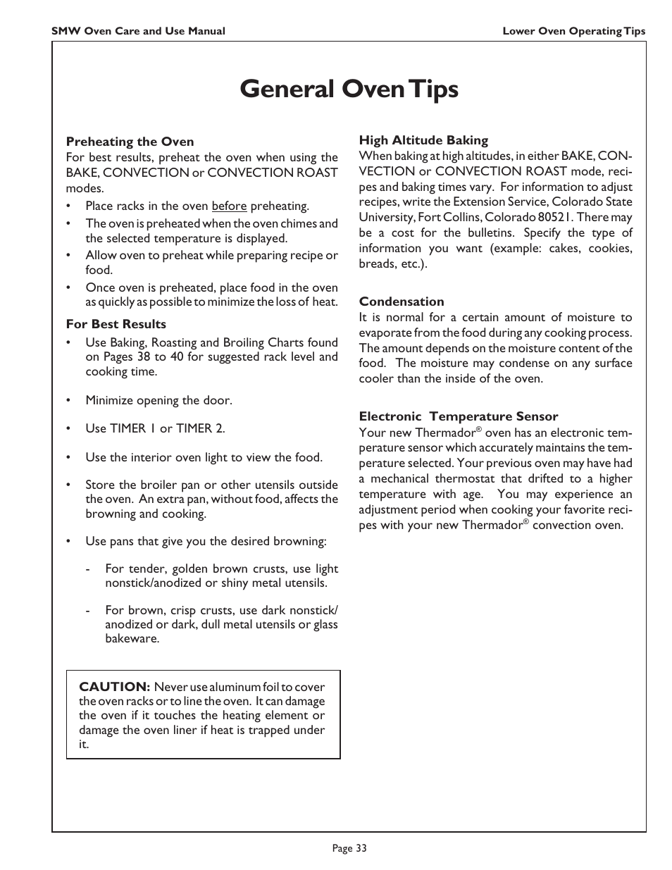 General oven tips | Thermador SMW272 User Manual | Page 35 / 64