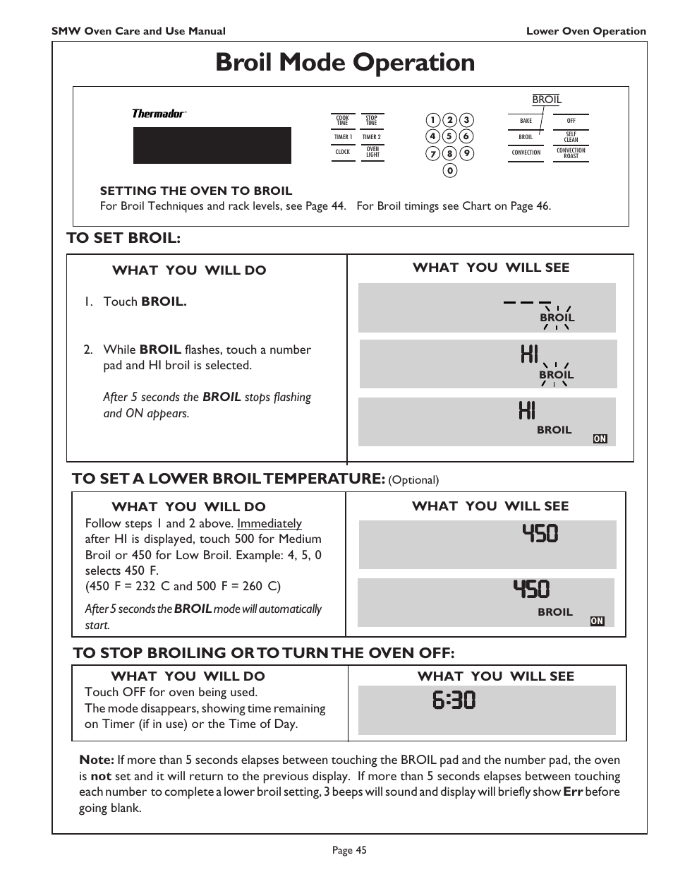 Broil mode operation | Thermador SMW272 User Manual | Page 47 / 64
