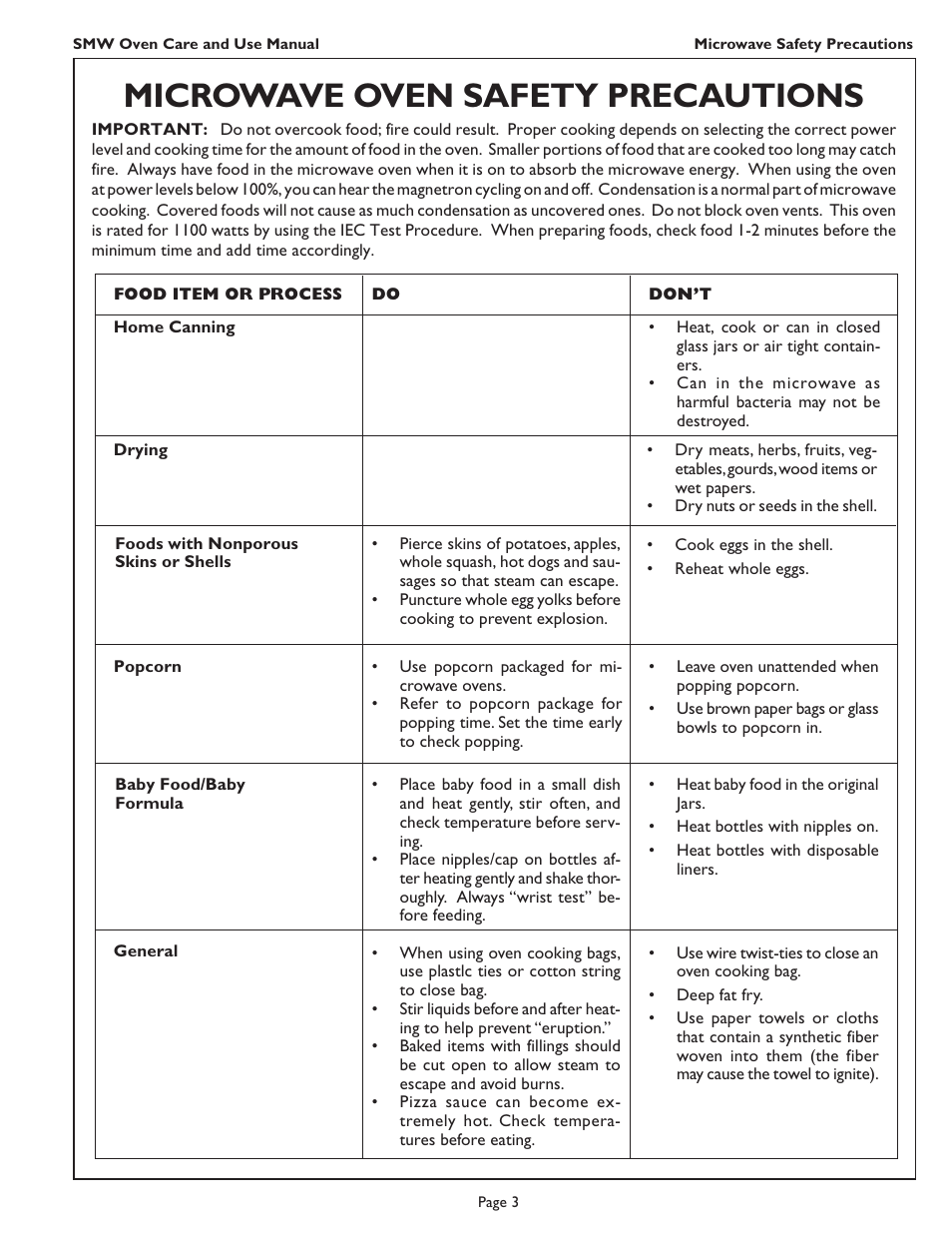 Microwave oven safety precautions | Thermador SMW272 User Manual | Page 5 / 64