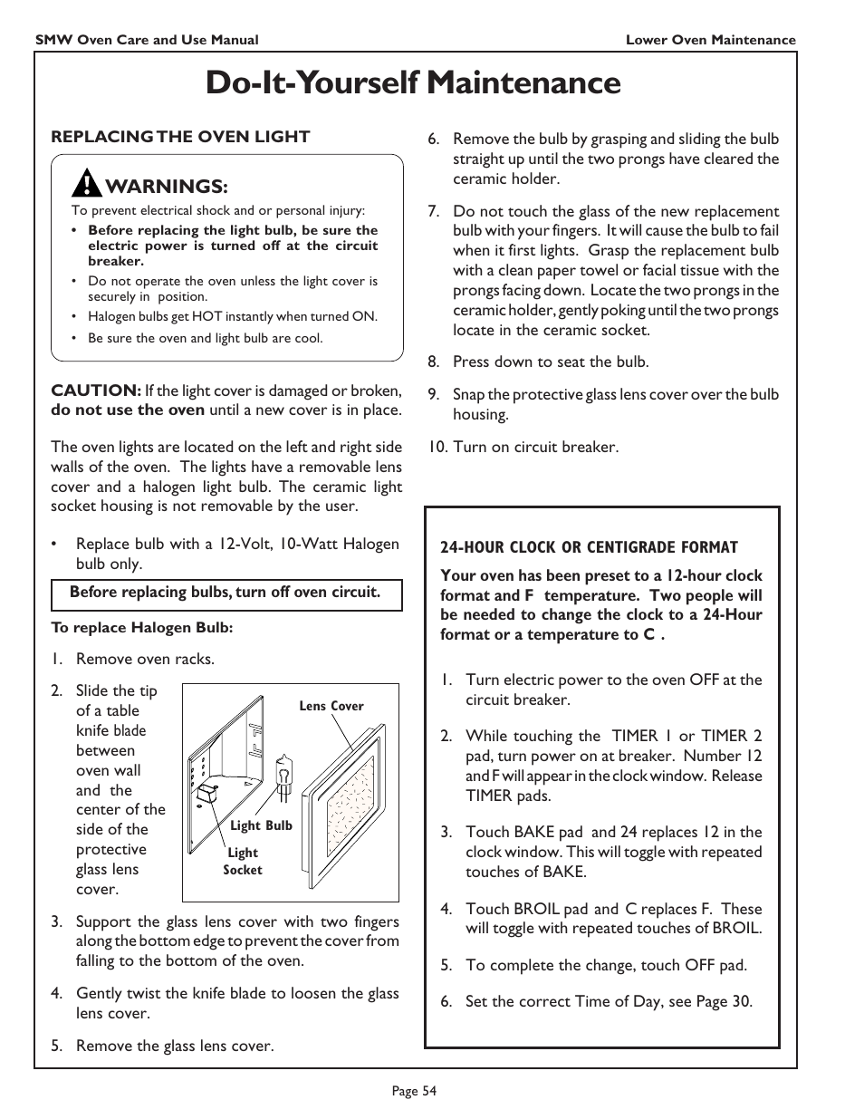 Do-it-yourself maintenance, Warnings | Thermador SMW272 User Manual | Page 56 / 64