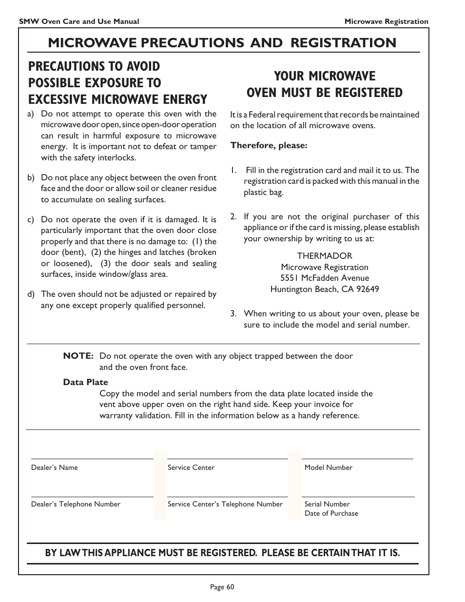 Thermador SMW272 User Manual | Page 62 / 64