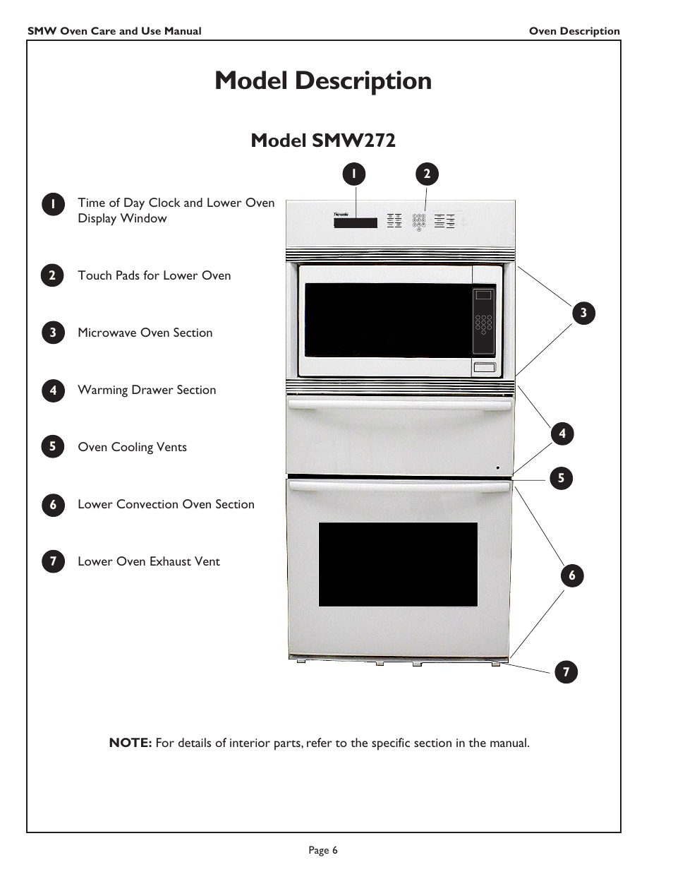 Model description, Model smw272, Smw oven care and use manual | Page 6 oven description | Thermador SMW272 User Manual | Page 8 / 64