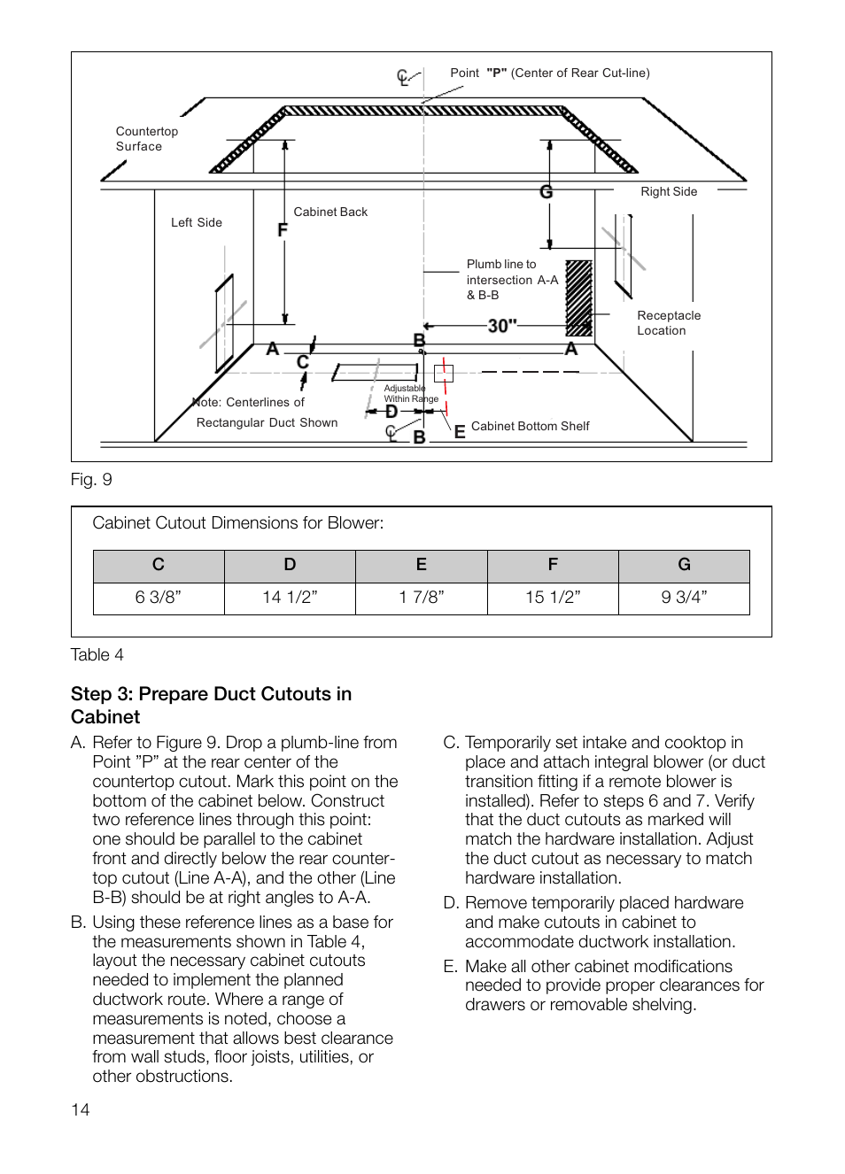 Step 3: prepare duct cutouts in cabinet, Step 3: prepare duct cutouts in step 3: cabinet | Thermador UCVM30FS User Manual | Page 14 / 56
