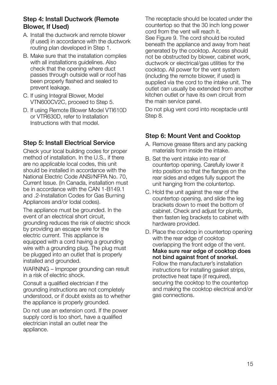 Thermador UCVM30FS User Manual | Page 15 / 56