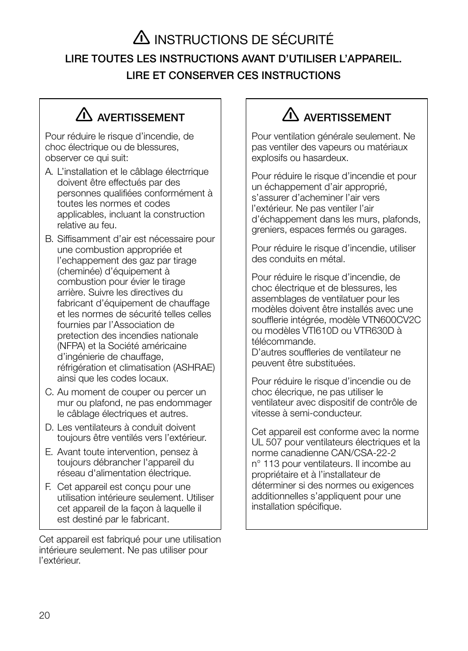 Instructions de sécurité | Thermador UCVM30FS User Manual | Page 20 / 56