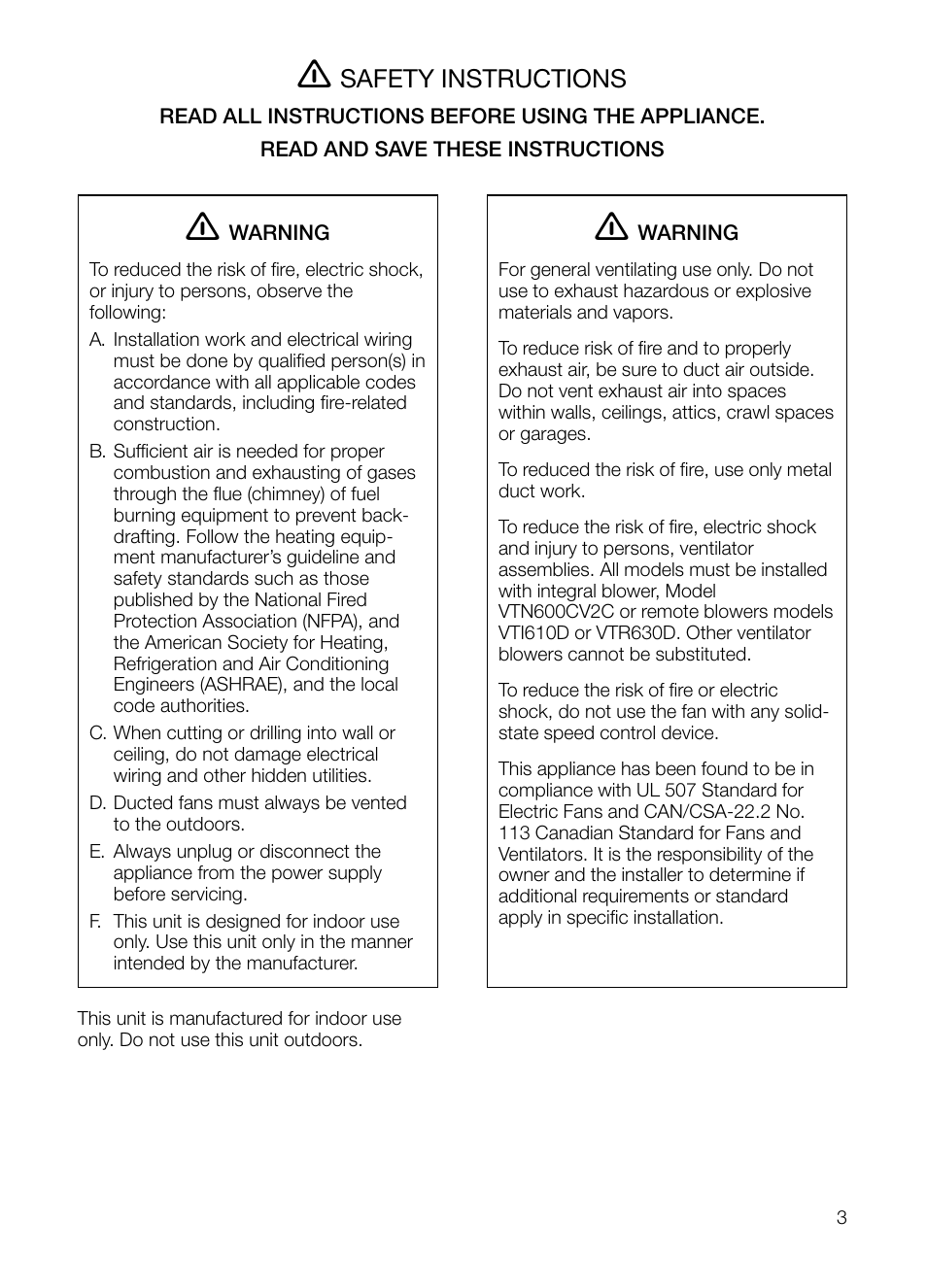 Safety instructions | Thermador UCVM30FS User Manual | Page 3 / 56