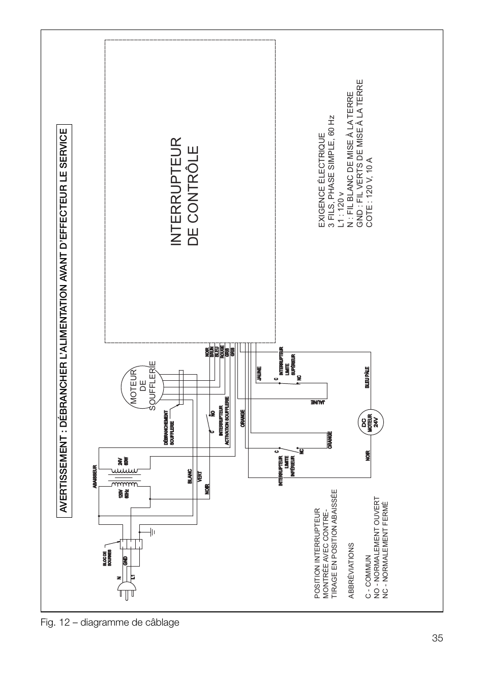 Interrupteur de contrôle, 35 fig. 12 – diagramme de câblage | Thermador UCVM30FS User Manual | Page 35 / 56