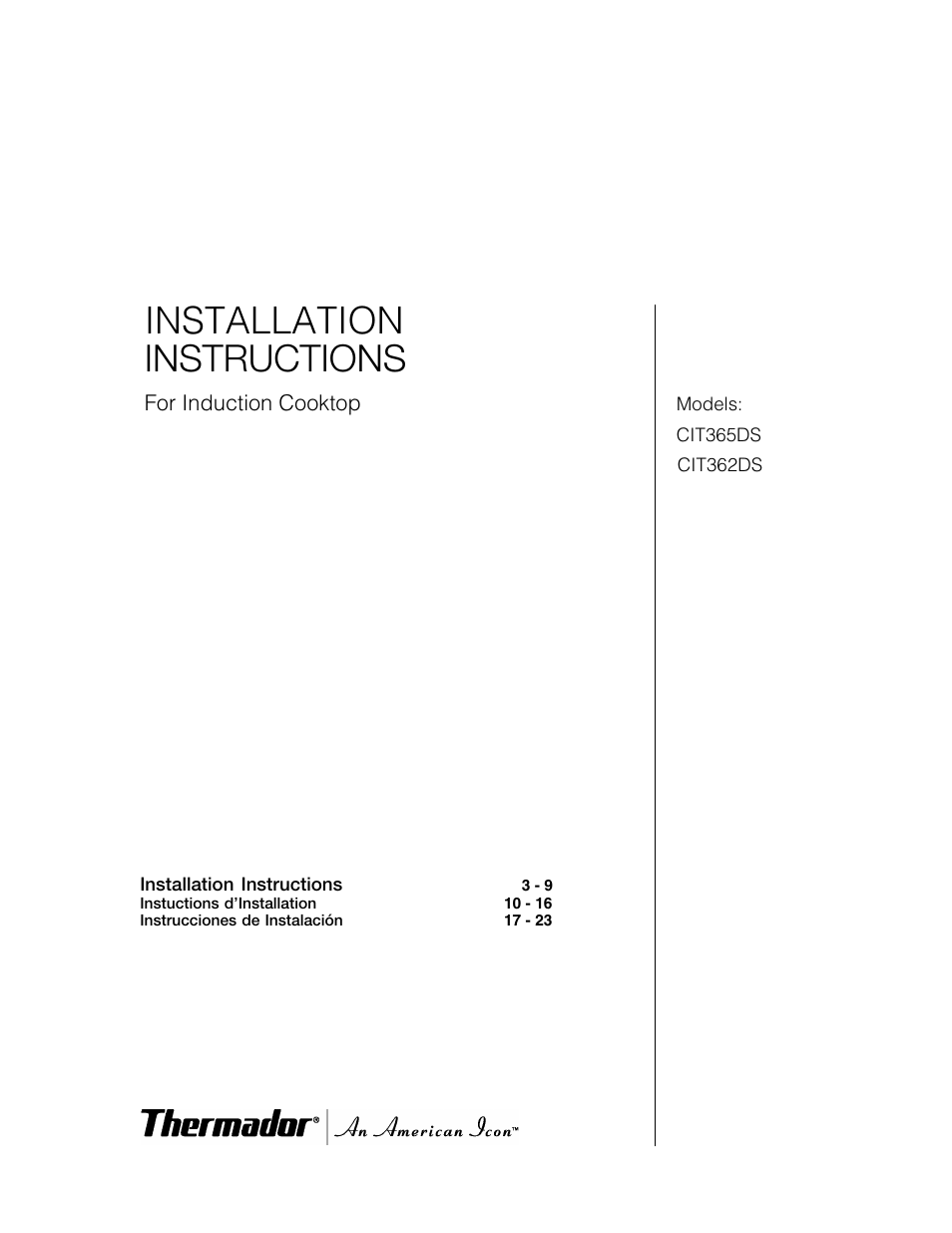 Thermador CIT365DS User Manual | 23 pages