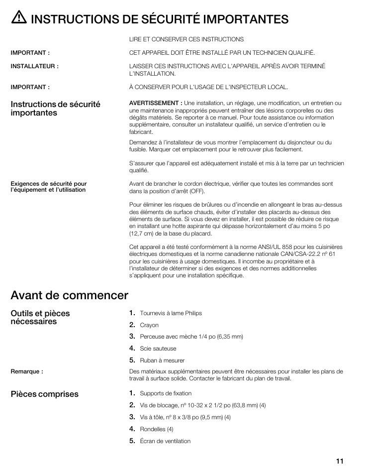 Instructions de sécurité importantes, Avant de commencer | Thermador CIT365DS User Manual | Page 10 / 23