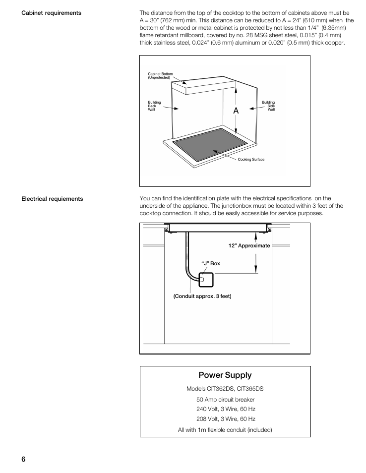 Power supply | Thermador CIT365DS User Manual | Page 5 / 23