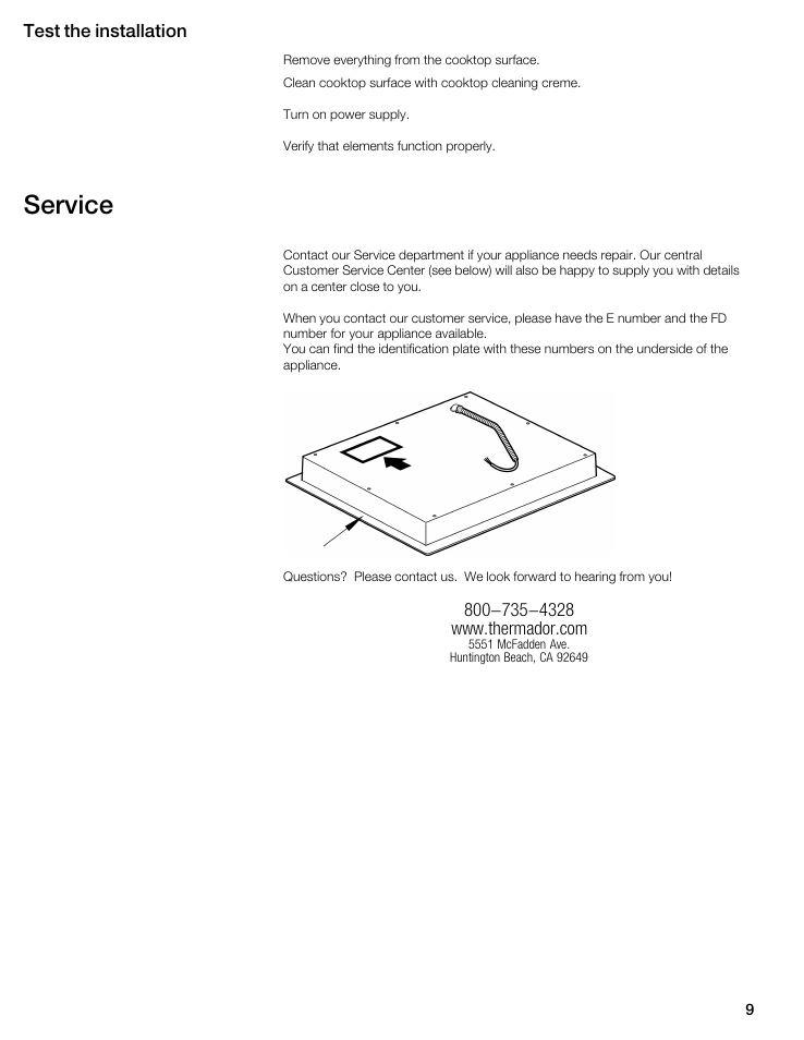Service | Thermador CIT365DS User Manual | Page 8 / 23