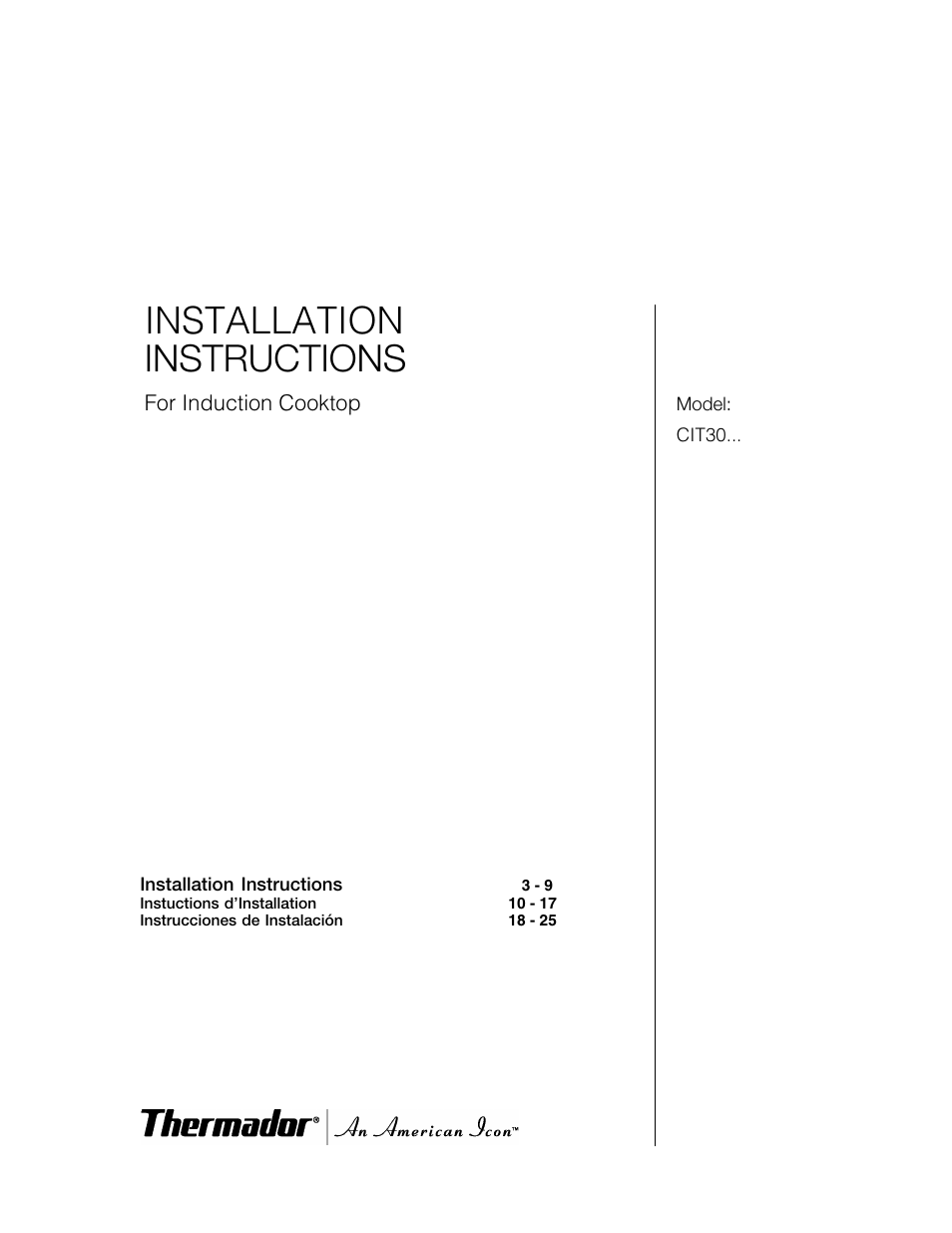 Thermador CIT30 User Manual | 25 pages