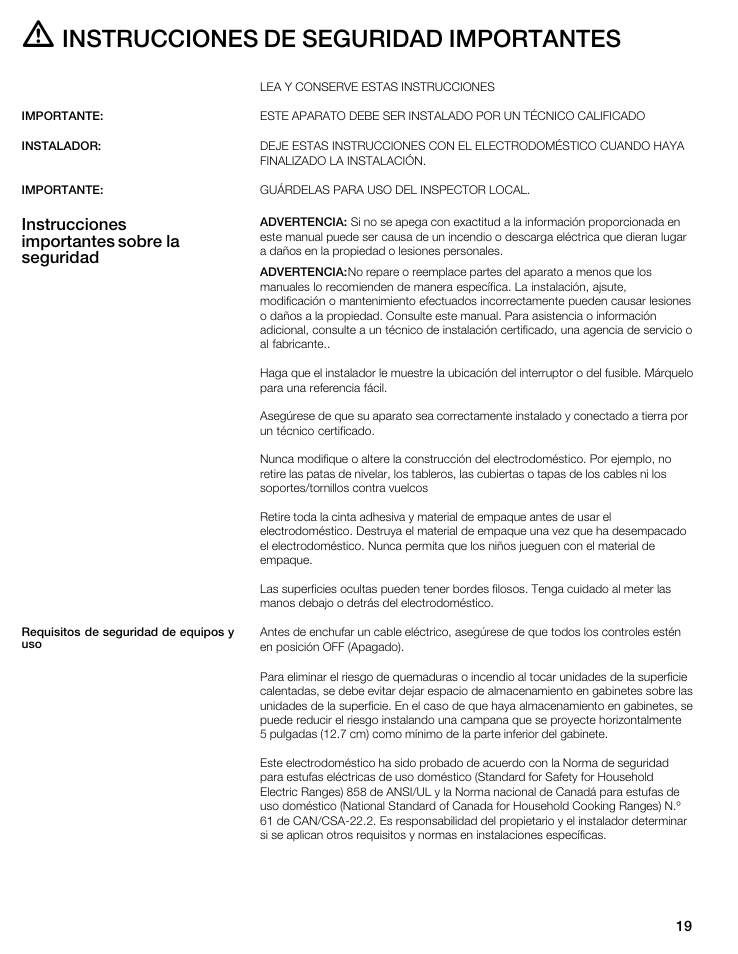 Instrucciones de seguridad importantes | Thermador CIT30 User Manual | Page 18 / 25