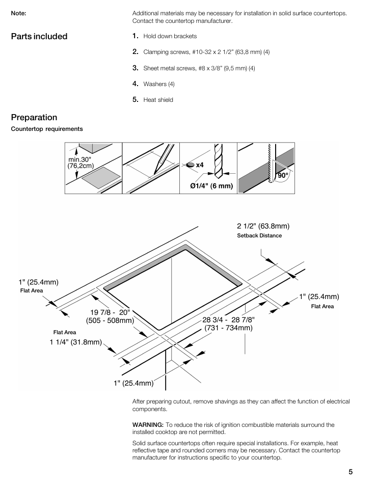 Parts included preparation | Thermador CIT30 User Manual | Page 4 / 25