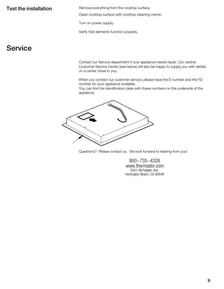 Service | Thermador CIT30 User Manual | Page 8 / 25