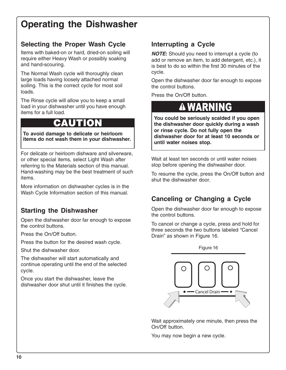 Warning, Operating the dishwasher | Thermador DWHD43C User Manual | Page 12 / 58