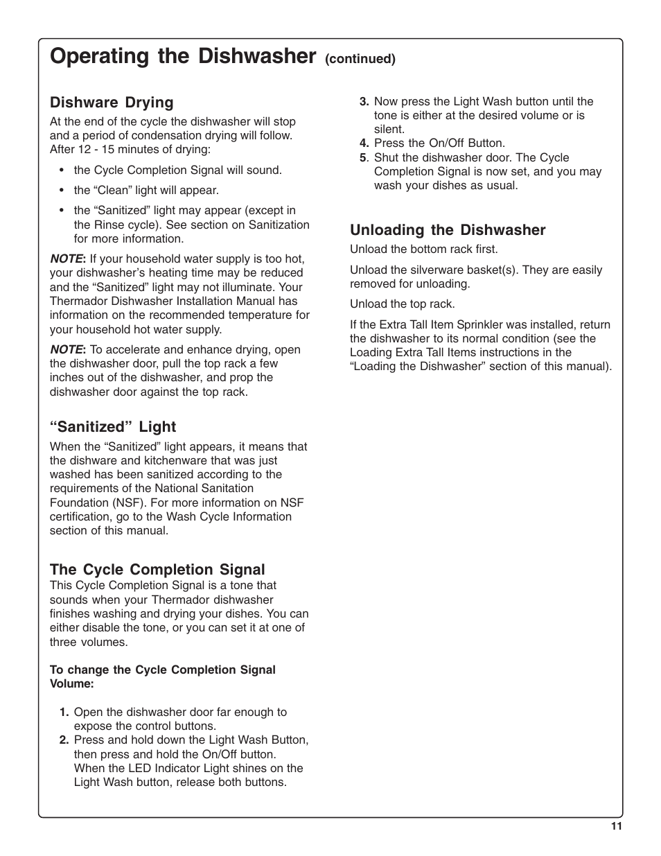 Operating the dishwasher | Thermador DWHD43C User Manual | Page 13 / 58