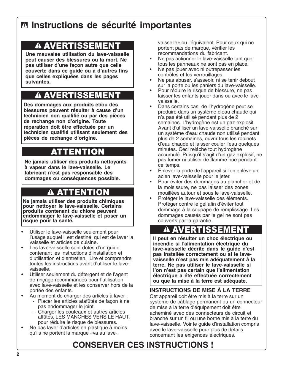 Instructions de sécurité importantes, Conserver ces instructions | Thermador DWHD43C User Manual | Page 22 / 58