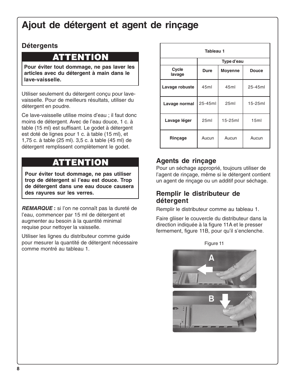 Ajout de détergent et agent de rinçage, Agents de rinçage, Remplir le distributeur de détergent | Détergents | Thermador DWHD43C User Manual | Page 28 / 58