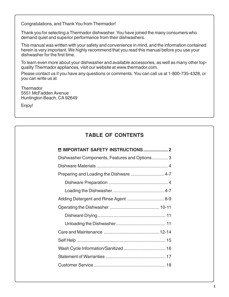 Thermador DWHD43C User Manual | Page 3 / 58