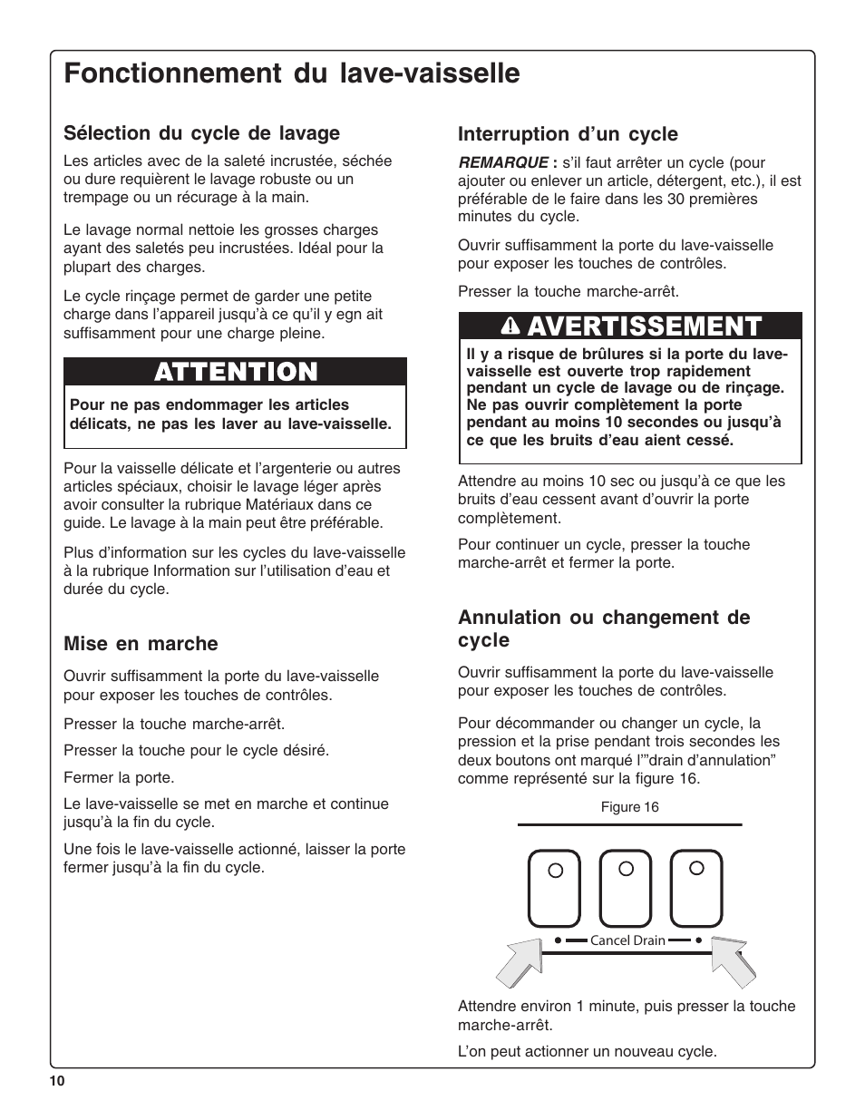 Fonctionnement du lave-vaisselle, Avertissement | Thermador DWHD43C User Manual | Page 30 / 58