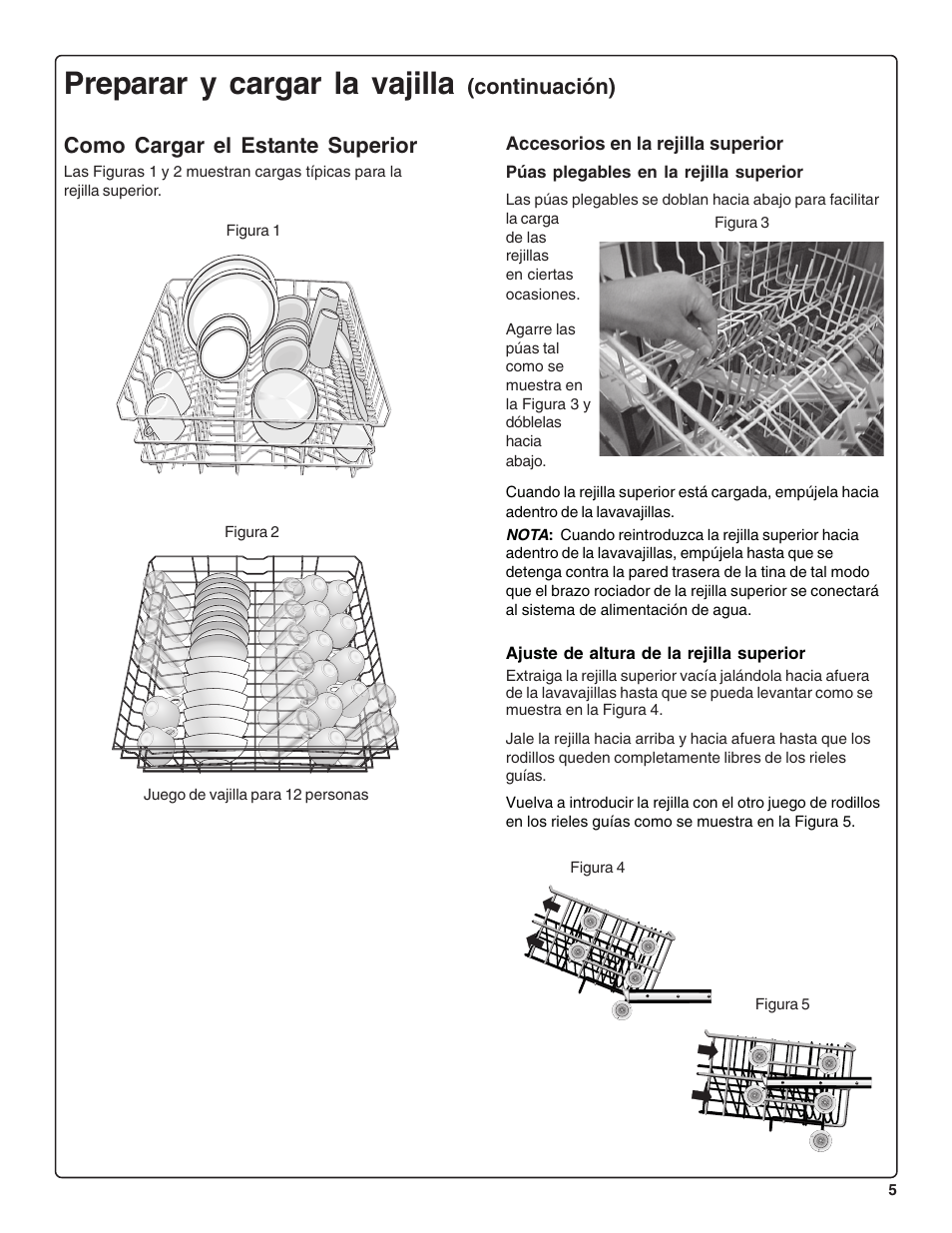 Preparar y cargar la vajilla, Continuación), Como cargar el estante superior | Thermador DWHD43C User Manual | Page 43 / 58