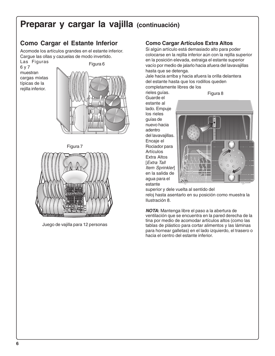 Preparar y cargar la vajilla, Continuación) como cargar el estante inferior | Thermador DWHD43C User Manual | Page 44 / 58